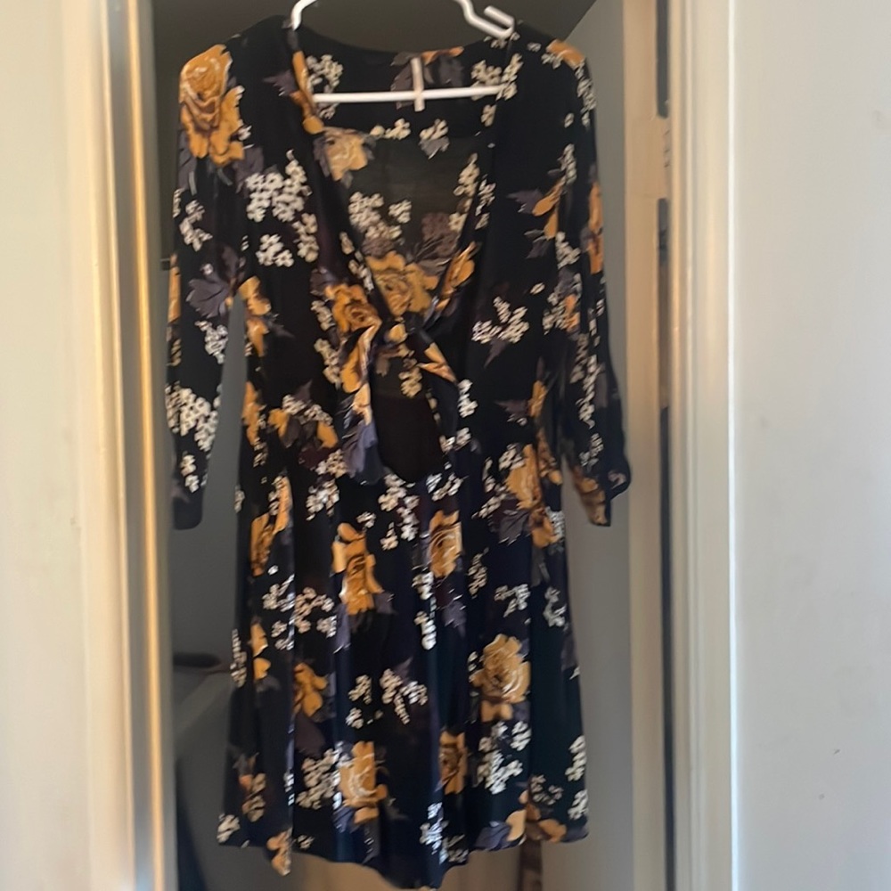 Free people mini dress with floral print and key hole detail